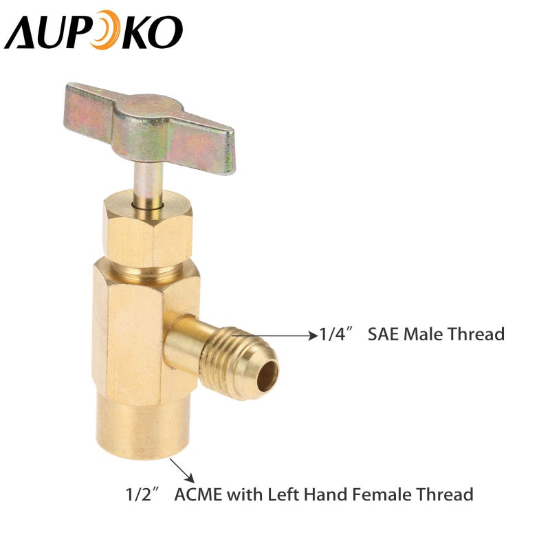 Aupoko R1234YF Self-Sealing Can Tap with Left Hand Threaded, 1/2â€™â€™ to 1/4â€™â€™ SAE Dispenser Valve AC Refrigerant Bottle Opener, Fits for R1234YF Automotive Air Conditioning Charging - Image 4